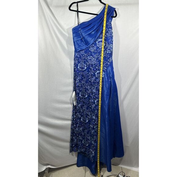 NWT $608 Tadashi Shoji [ 14 ] Embroidered Lace One‎ Shoulder Taffeta Gown Blue - Picture 5 of 15